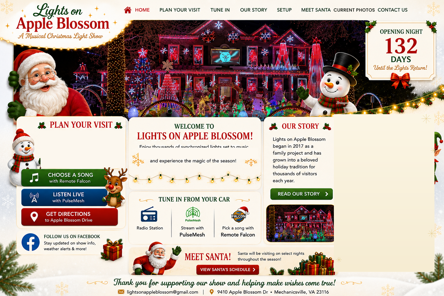 Lights on Apple Blossom Christmas light show homepage